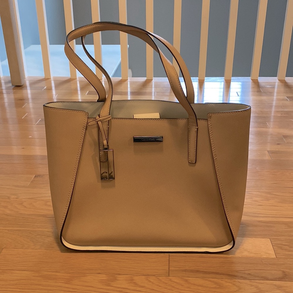 Calvin Klein Taupe Leather Tote